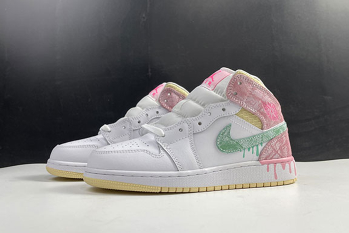 air jordan 1 mid paint drip (gs) - dd1666-100