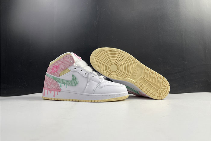 air jordan 1 mid paint drip (gs) - dd1666-100