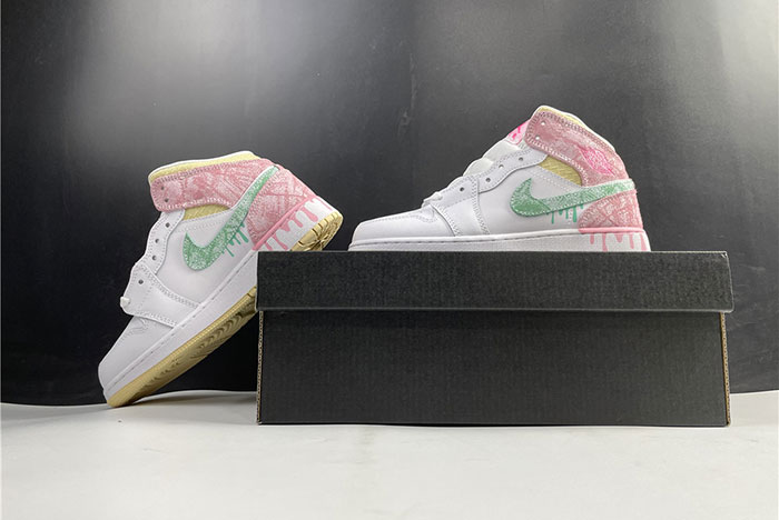 air jordan 1 mid paint drip (gs) - dd1666-100
