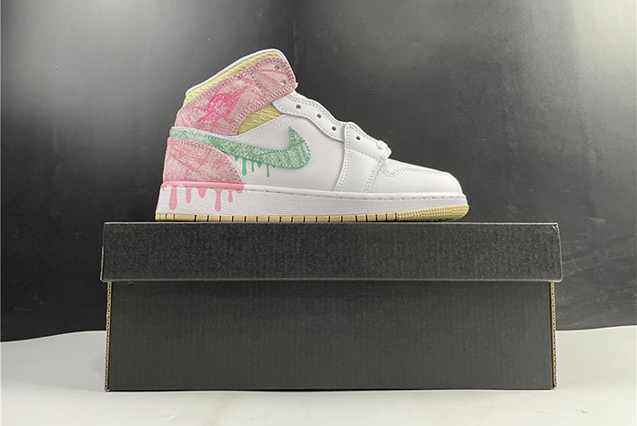 air jordan 1 mid paint drip (gs) - dd1666-100