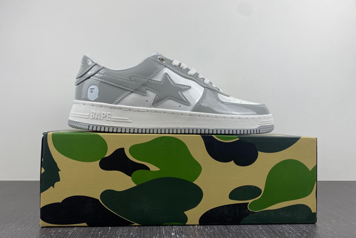 a bathing ape bape sta patent leather white grey (2023)