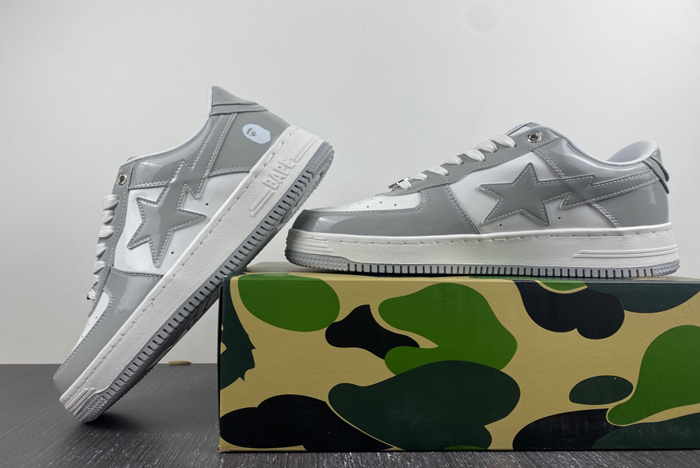 a bathing ape bape sta patent leather white grey (2023)