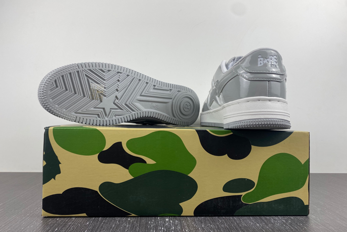 a bathing ape bape sta patent leather white grey (2023)