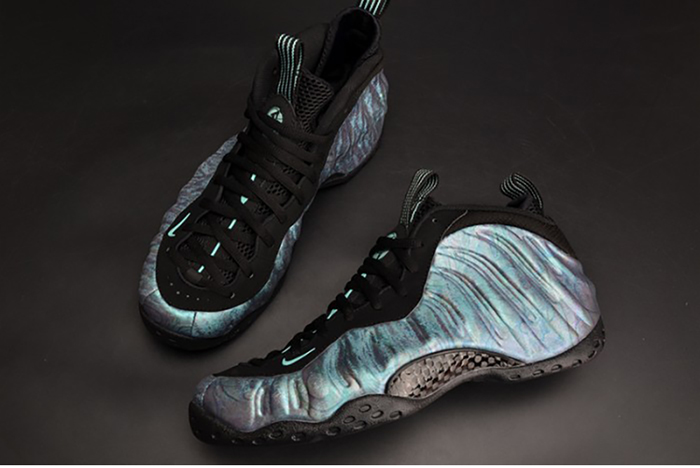 nike air foamposite one prm "abalone" black/aurora green mens 575420-009