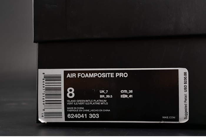 nike air foamposite pro "island green" metallic platinum mens 624041-303