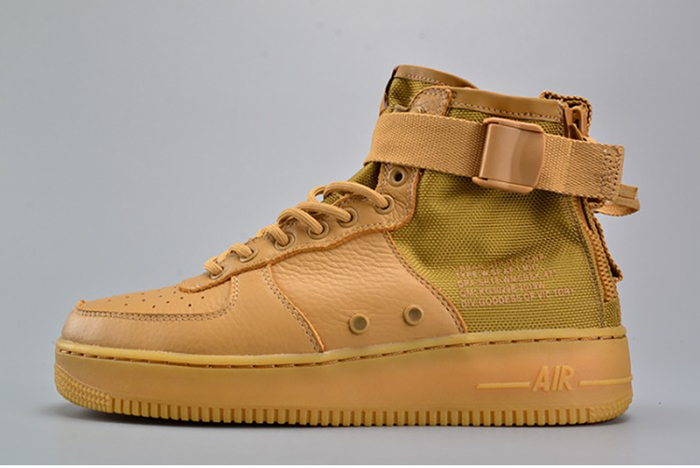 nike sf air force 1 mid  elemental gold leather shoes  aa3966-700