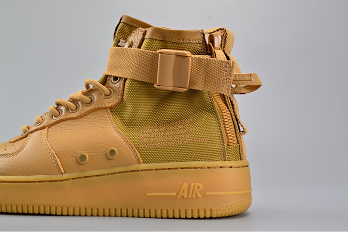 nike sf air force 1 mid  elemental gold leather shoes  aa3966-700