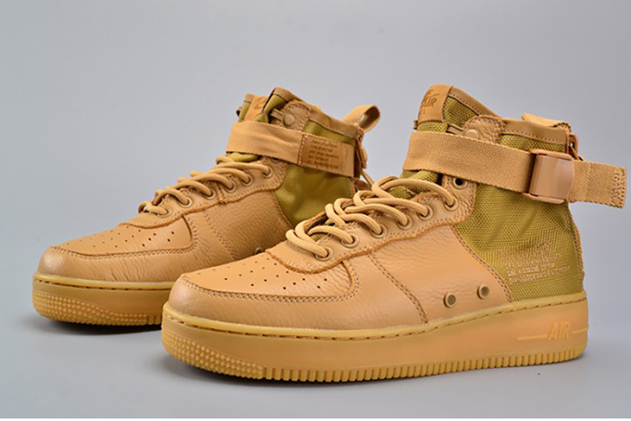 nike sf air force 1 mid  elemental gold leather shoes  aa3966-700