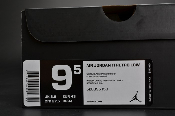 air jordan 11 retro low "concord" black/ white  mens 528895-153