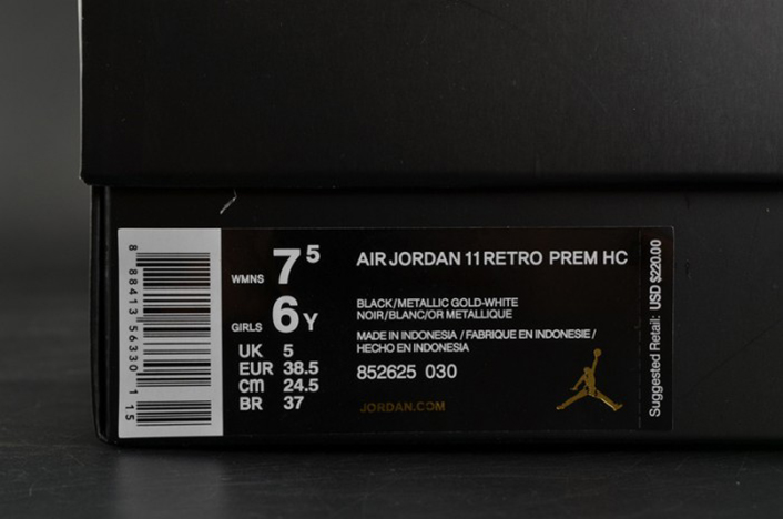 air jordan 11 retro prem hc (gs) "heiress" black/ gold-white 852625-030